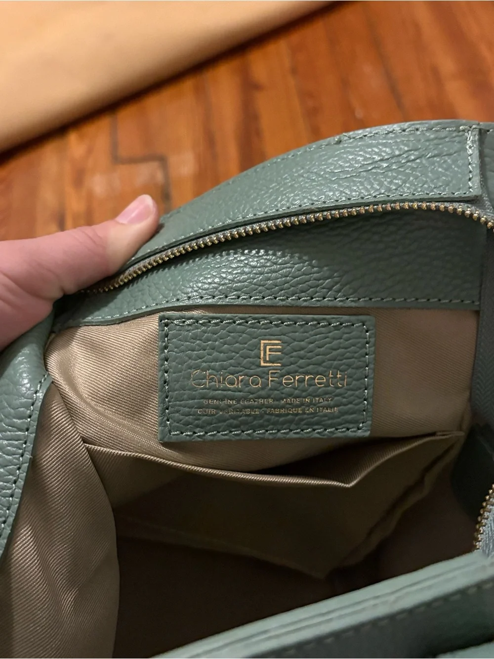 Structured Green Satchel with Gold Accents